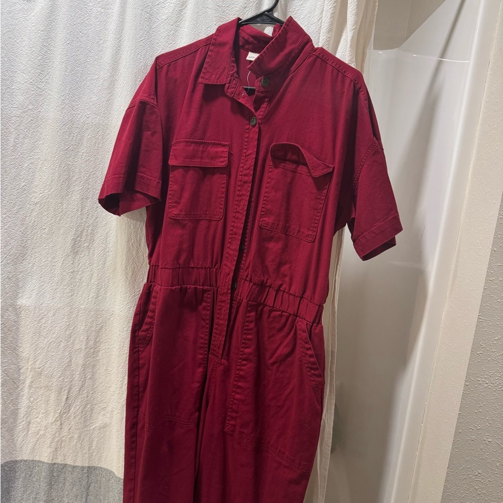 Universal Thread Short-Sleeve Utility Jumpsuit in Deep Red